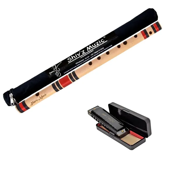 Brown_&_Black_Set_Of_Flute_&_Harmonica,_C_Scale_(With_Covers_&_Manuals)