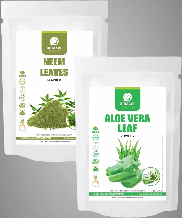 Neem_+_Aloe_Vera_Powder_Hair_Care_Combo_Promotes_Growth_Reduces_Dandruff_(2_Pouches_150Gm_Each)_For_Healthy_Hair