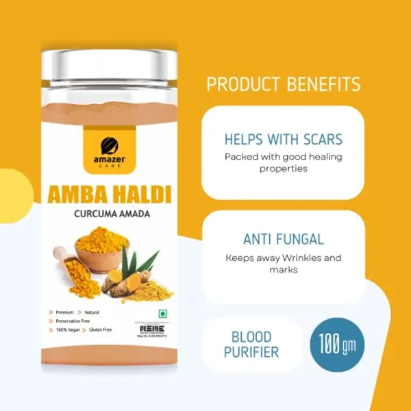 Amba_Haldi_Powder_Kasturi_Haldi_Powder_(100Gm_Jar_Packing)_Immunity_Booster_Anti-Oxidant_Face_Pack_For_Skin_Whitening_Wild_Turmeric_Powder