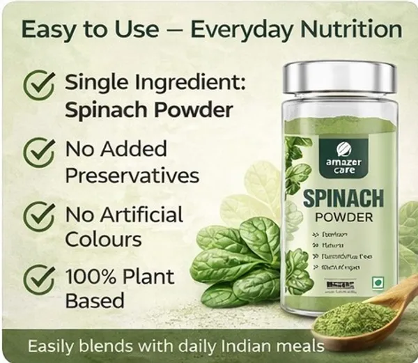 AmazerCare_Spinach_Powder_100g_|_100%_Natural_&_Preservative_Free_|_Rich_in_Dietary_Fiber,_Iron_&_Calcium_|_For_Smoothies,_Soups_&_Cooking_|_Super_Green_Health_Powder_for_Detox_&_Immunity_Booster
