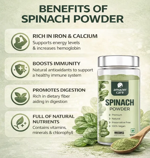 AmazerCare_Spinach_Powder_100g_|_100%_Natural_&_Preservative_Free_|_Rich_in_Dietary_Fiber,_Iron_&_Calcium_|_For_Smoothies,_Soups_&_Cooking_|_Super_Green_Health_Powder_for_Detox_&_Immunity_Booster