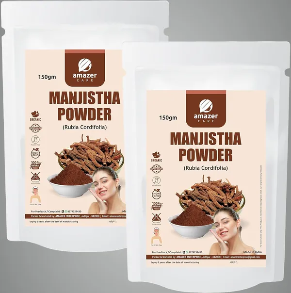 Manjistha_Powder_(Rubia_Cordifolia_2_Pouches_150Gm_Each)_100%_Pure_&_Natural_For_Face_Skin_&_Hair_Care_Indian_Madder_Root_Powder