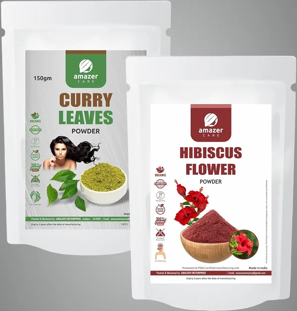 Hibiscus_+_Curry_Leaves_Powders_Combo_100%_Natural_For_Healthy_Hair_&_Growth_(2_Pouches)_Hair_Care_Combo