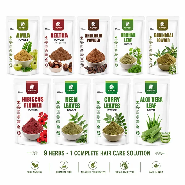 Hibiscus_Reetha_Amla_Shikakai_Brahmi_Bhringraj_Neem_Aloe_Vera_&_Curry_Leaves_Natural_Powder_Super_Combo_For_Hair_Care_/_Regrowth_and_Hair_fall_control_(9_Pouches_1525Gm)