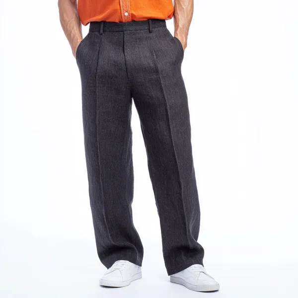 Dark_Charcoal_Gray_Pure_Linen_Resort_&_Beach_Wear_Trouser_For_Men