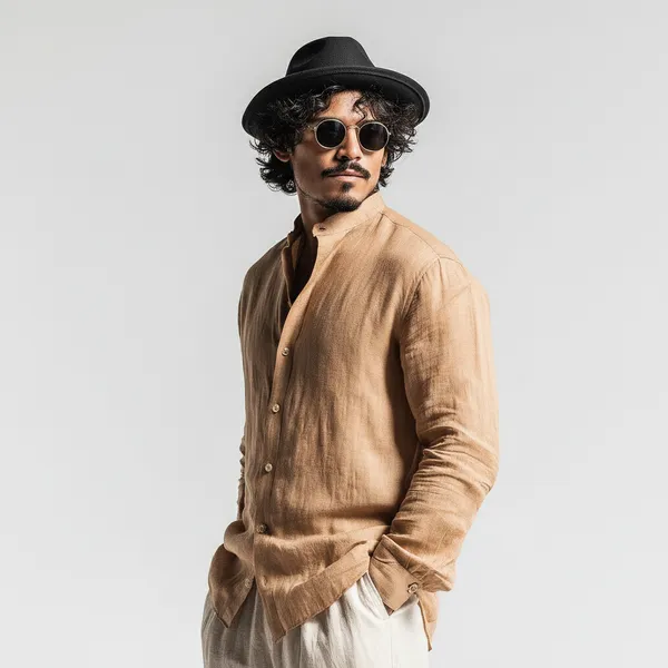 Men'S_Golden_Camel__100%_Pure_Linen_Mandarin_Collar_Shirt