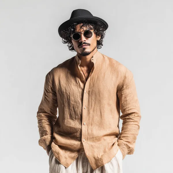 Men'S_Golden_Camel__100%_Pure_Linen_Mandarin_Collar_Shirt
