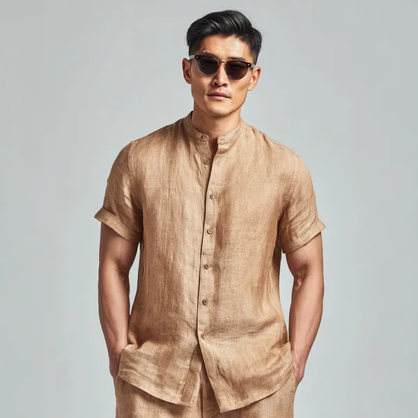 Lightweight_Half_Sleeve_Camel_Brown_Linen_Shirt_Men