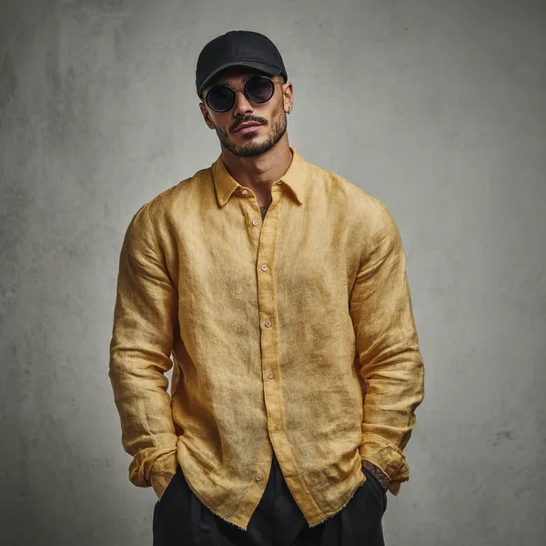 Men'S_Goldenrod_Pure_Linen_Shirt
