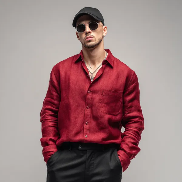 Men'S_Dusty_Red_Pure_100%_Linen