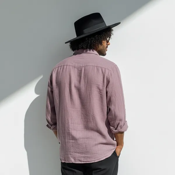 Classic_Light_Lavender_Pure_100%_Linen_Shirt_For_Men'S