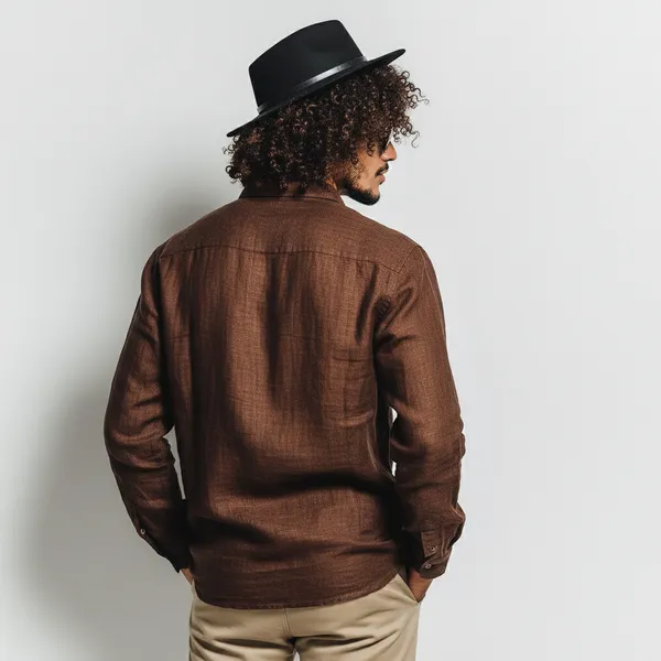 Dark_Brown_Pure_Linen_Men'S_Shirt