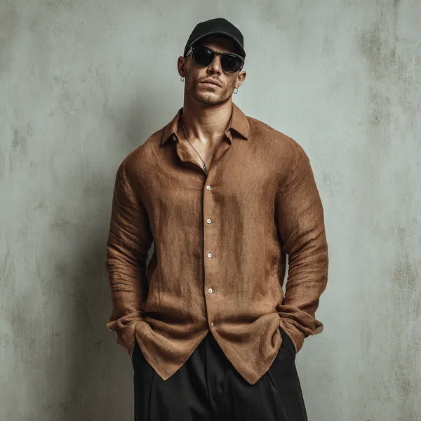 Men'S_Ginger_Brown_Pure_Linen_Shirt
