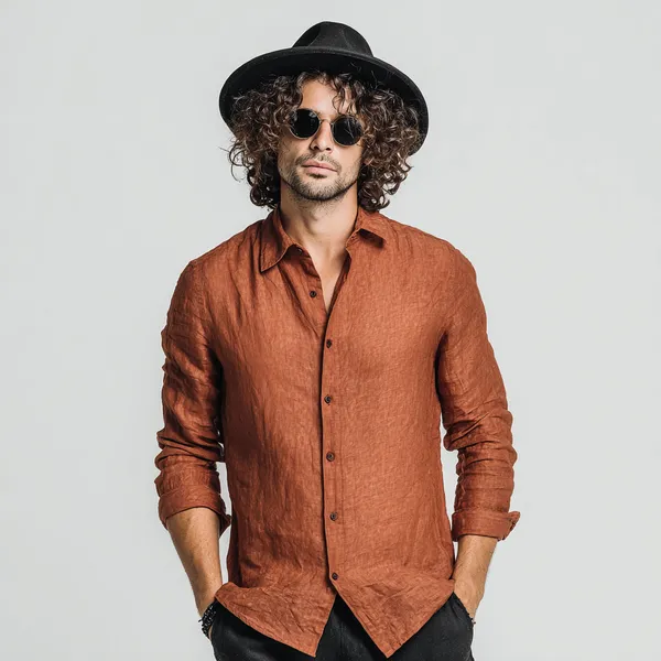 Rust_Pure_Linen_Men'S_Shirt