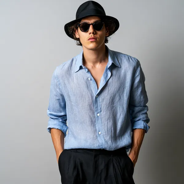 Stitchwa_Men's_Cornflower_Blue_Pure_100%_Linen_Shirt