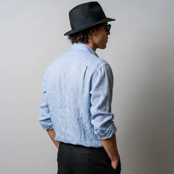 Stitchwa_Men's_Cornflower_Blue_Pure_100%_Linen_Shirt