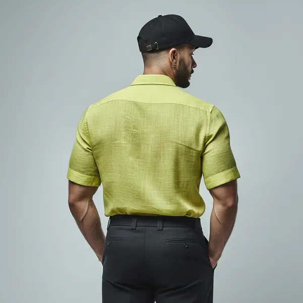 Classic_Light_Green_Pure_Linen_Half_Sleeve_Shirt_For_Men'S