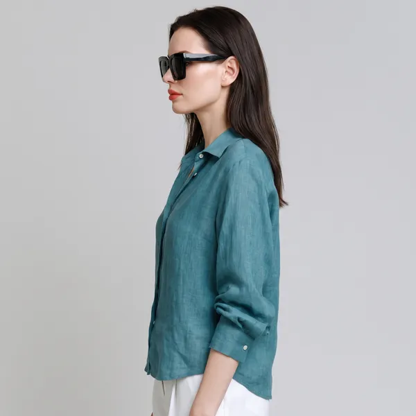 Aegean_Blue_100%_Pure_Linen_Shirt_For_Women'S
