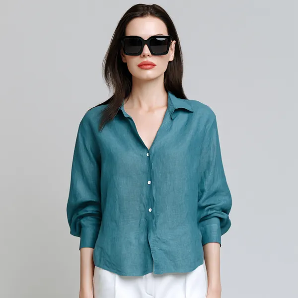 Aegean_Blue_100%_Pure_Linen_Shirt_For_Women'S