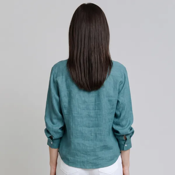Aegean_Blue_100%_Pure_Linen_Shirt_For_Women'S