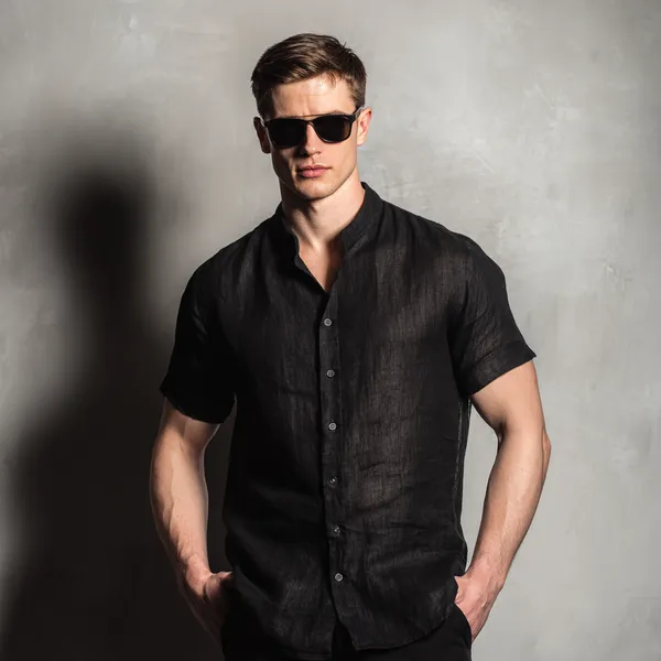 Summer_Breeze_Black_Half_Sleeve_Linen_Shirt_Men