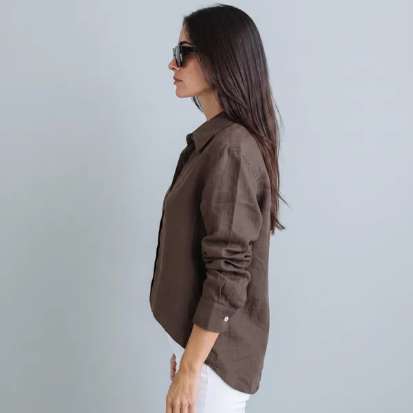 Brunette_Brown_100%_Pure_Linen_Shirt_For_Women'S