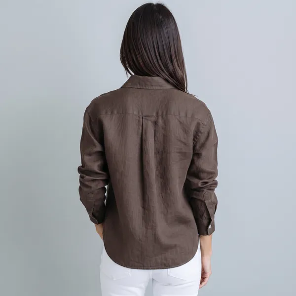 Brunette_Brown_100%_Pure_Linen_Shirt_For_Women'S