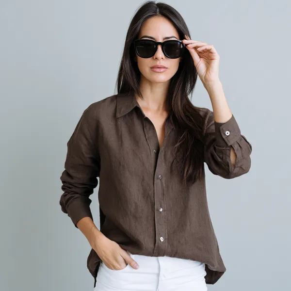 Brunette_Brown_100%_Pure_Linen_Shirt_For_Women'S