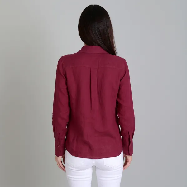 Burgundy_100%_Pure_Linen_Shirt_For_Women'S