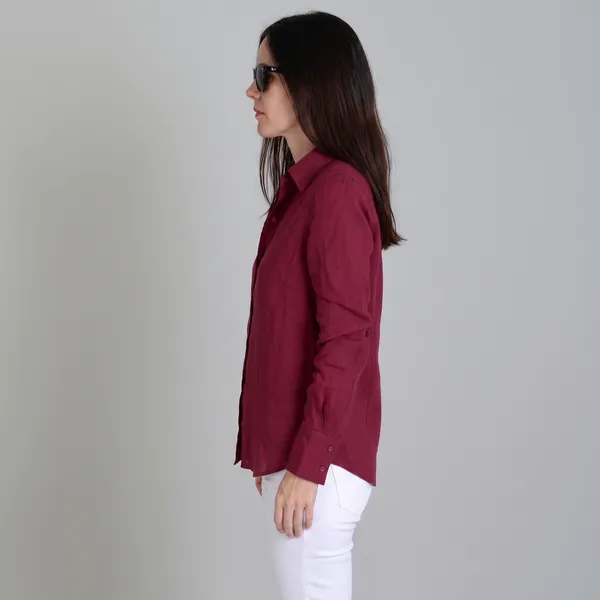 Burgundy_100%_Pure_Linen_Shirt_For_Women'S