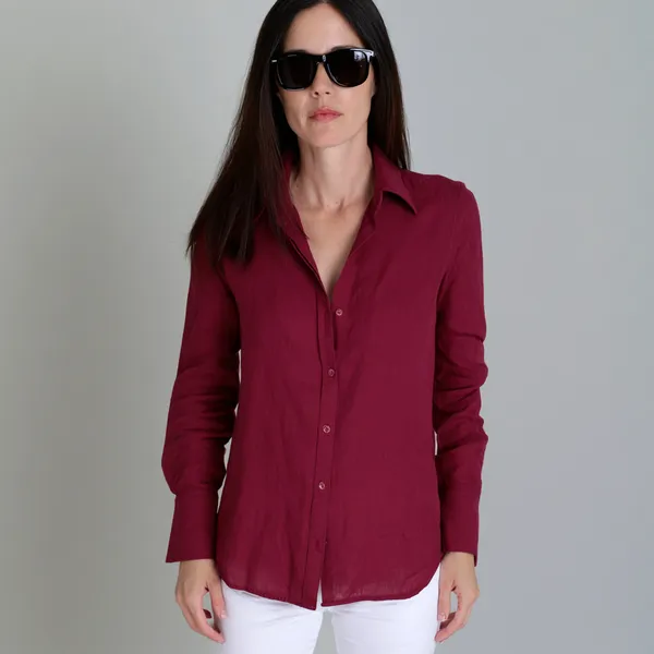 Burgundy_100%_Pure_Linen_Shirt_For_Women'S