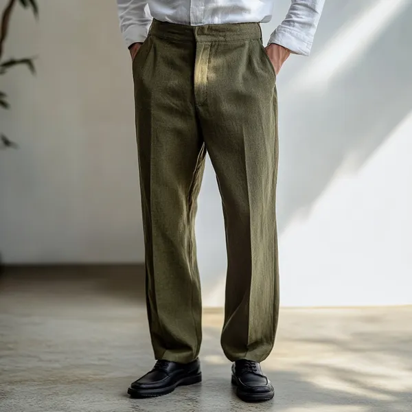 Olive_Green_Pure_Linen_Resort_&_Beach_Wear_Trouser_For_Men
