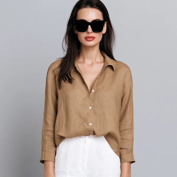 Caramel_Brown_100%_Pure_Linen_Shirt_For_Women'S