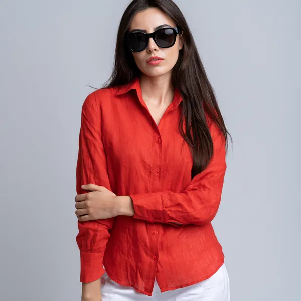 Cayenne_Red_100%_Pure_Linen_Shirt_For_Women'S