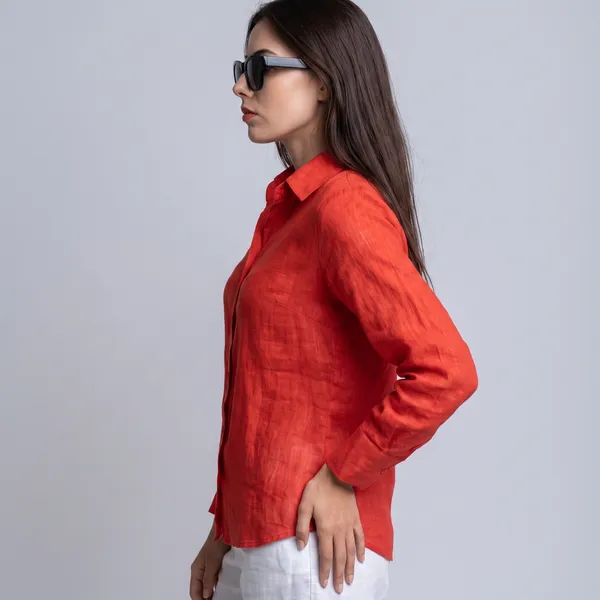 Cayenne_Red_100%_Pure_Linen_Shirt_For_Women'S