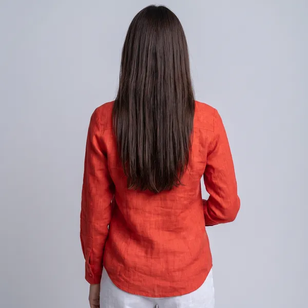 Cayenne_Red_100%_Pure_Linen_Shirt_For_Women'S