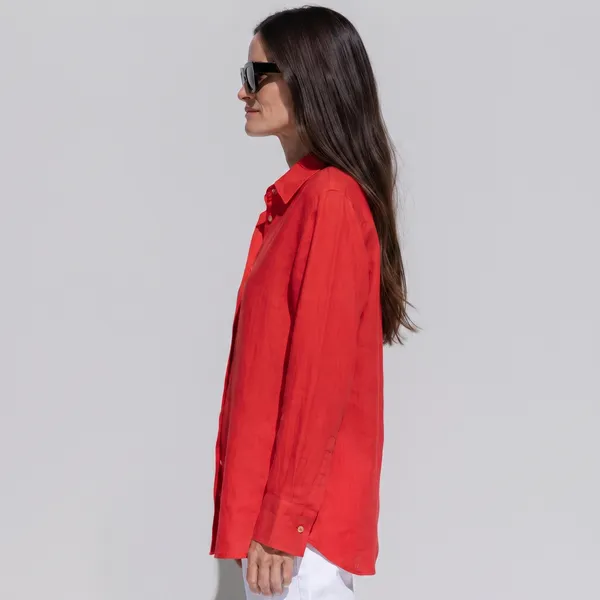 Cherry_Red_100%_Pure_Linen_Shirt_For_Women'S