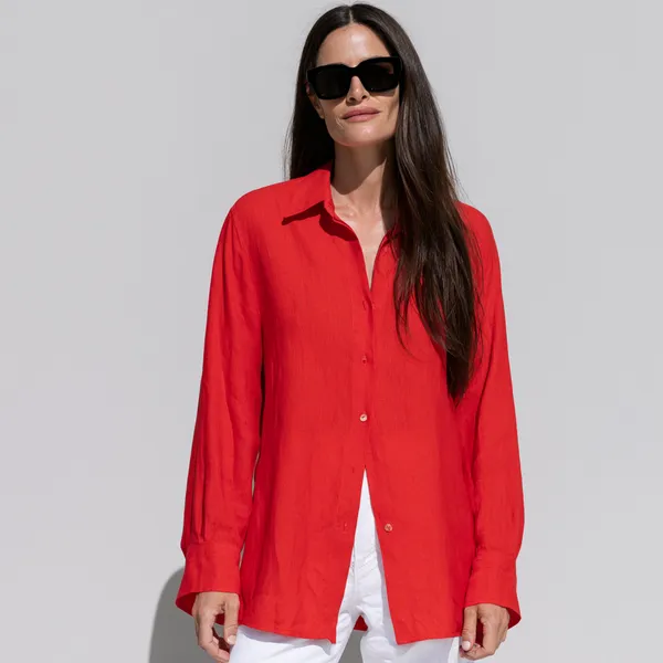 Cherry_Red_100%_Pure_Linen_Shirt_For_Women'S