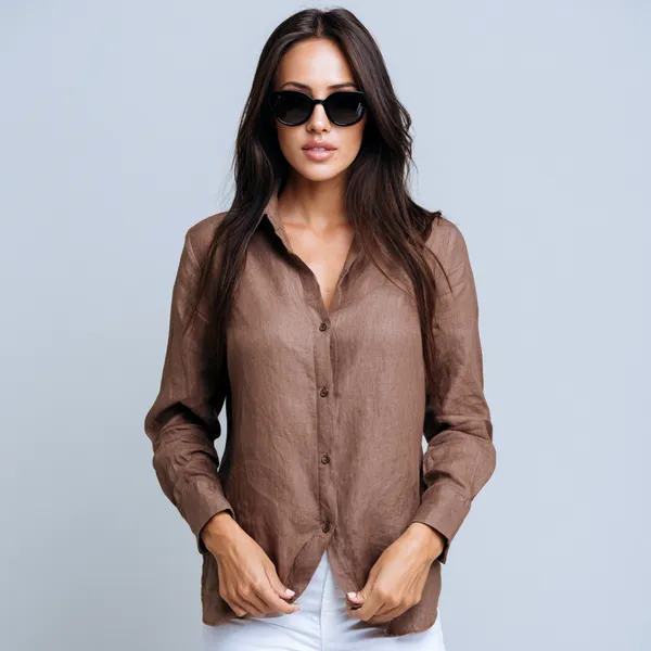 Cinnamon_Brown_100%_Pure_Linen_Shirt_For_Women'S