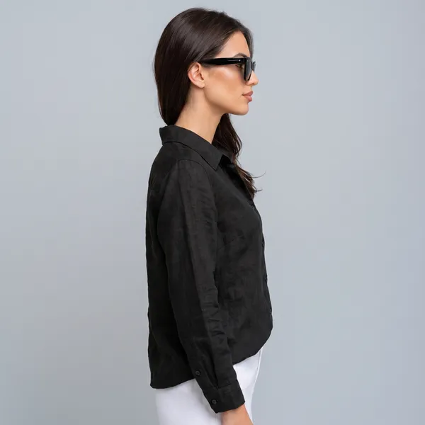 Classic_Black_100%_Pure_Linen_Shirt_For_Women'S