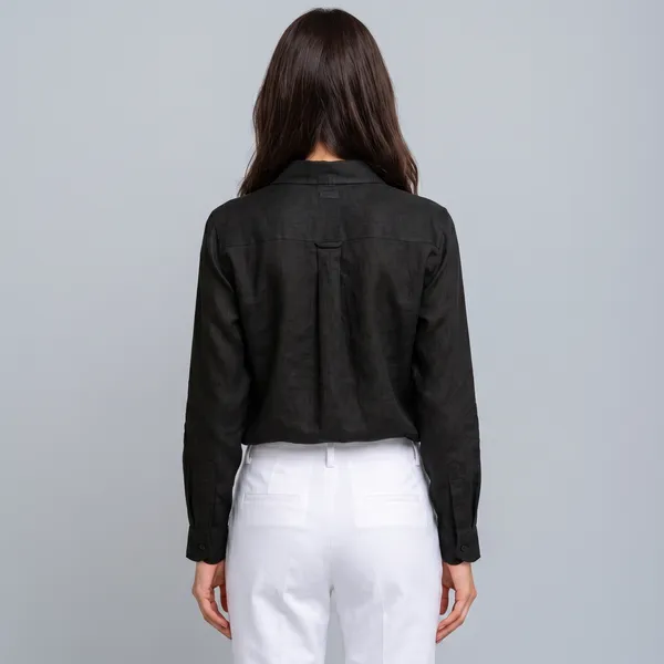 Classic_Black_100%_Pure_Linen_Shirt_For_Women'S