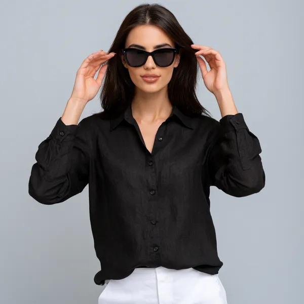 Classic_Black_100%_Pure_Linen_Shirt_For_Women'S