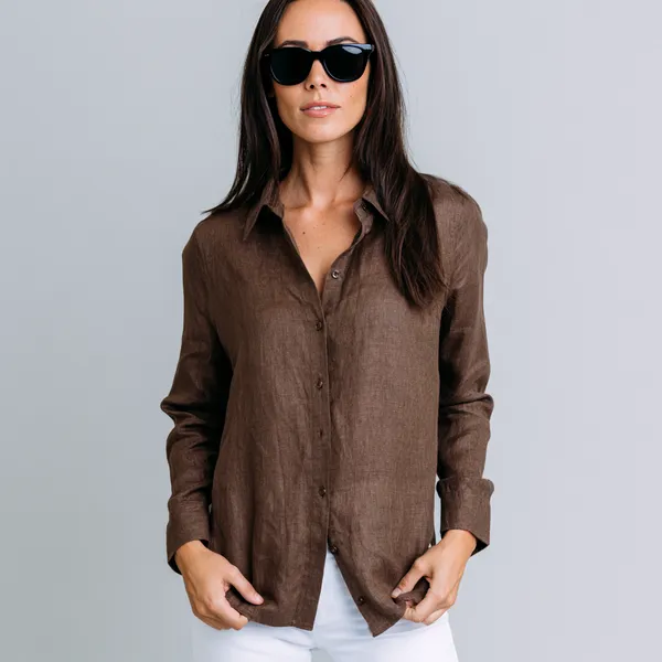 Coffee_Brown_100%_Pure_Linen_Shirt_For_Women'S