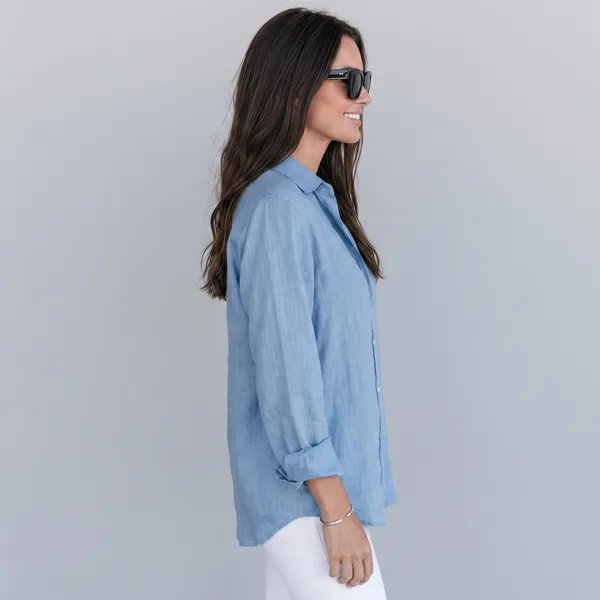 Cornflower_Blue_100%_Pure_Linen_Shirt_For_Women'S