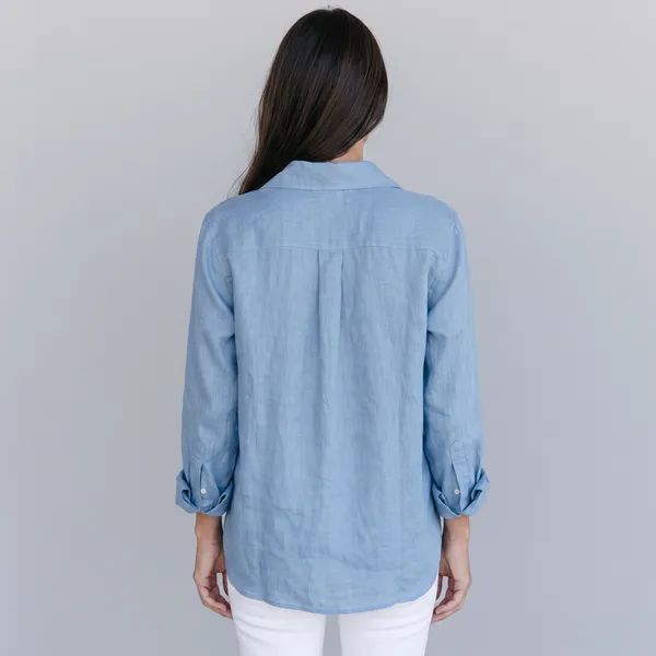 Cornflower_Blue_100%_Pure_Linen_Shirt_For_Women'S