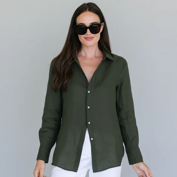 Cypress_Green_100%_Pure_Linen_Shirt_For_Women'S