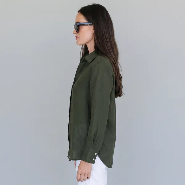 Cypress_Green_100%_Pure_Linen_Shirt_For_Women'S