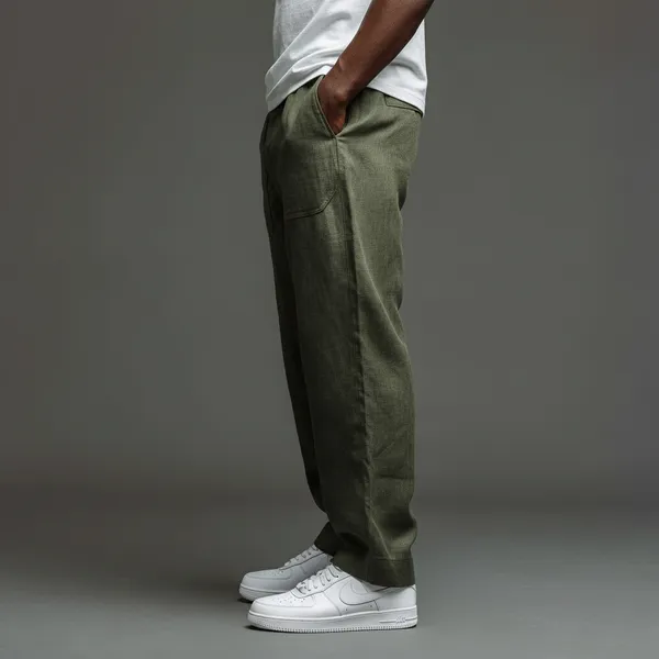 Military_Green_Pure_Linen_Resort_&_Beach_Wear_Trouser_For_Men