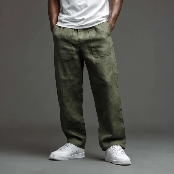 Military_Green_Pure_Linen_Resort_&_Beach_Wear_Trouser_For_Men