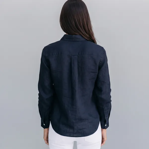 Dark_Navy_100%_Pure_Linen_Shirt_For_Women'S